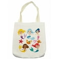 thumbnail image 1 of Underwater Tote Bag, Illustration of Colorful Mermaids and Sea Friends Kids Cheering Joyful, Cloth Linen Reusable Bag for Shopping Books Beach and More, 16.5" X 14", Cream, by Ambesonne, 1 of 2