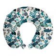 thumbnail image 1 of Underwater Travel Pillow Neck Rest, Marine Life Creatures Hand Drawn Coral Reef Deep Sea Adventure Nautical, Memory Foam Traveling Accessory Airplane and Car, 12", Petrol Blue Ivory, by Ambesonne, 1 of 2