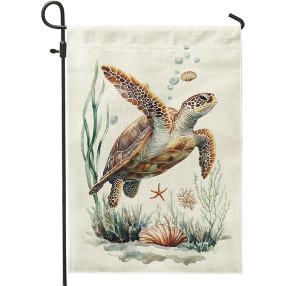 Underwater Turtle Garden Flag Double Sided Burlap Outdoor Lawn Decoration 12x18 Inch