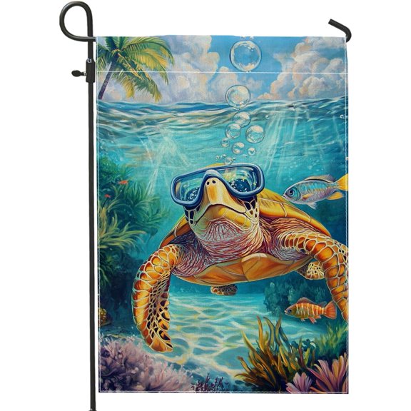 Underwater Turtle Garden Flag Double Sided Colorful Sea Turtle With Goggles Summer Outdoor Beach Theme Yard Decoration 12x18 Inch