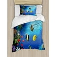 thumbnail image 1 of Underwater Twin Size Duvet Cover Set, Tropical Undersea with Colorful Fishes Swimming in the Ocean Coral Reefs Artsy Image, Decorative 2 Piece Bedding Set with 1 Pillow Sham, Blue, by Ambesonne, 1 of 3