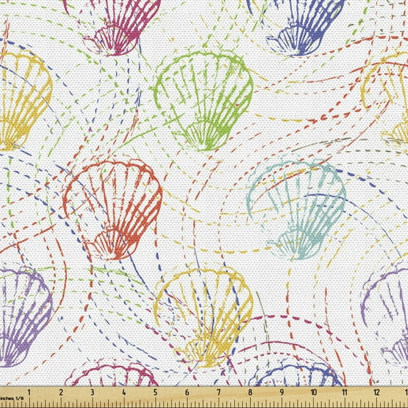 Ambesonne Underwater Fabric by the Yard Upholstery, Colorful Grunge Shells, 10 Yards, Multicolor