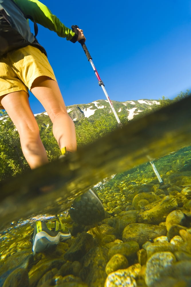 Underwater View Of A Hiker Crossing Stream In Portage Valley Of The Chugach National Forest In Southcentral Alaska During Summer Canvas Art - Michael DeYoung Design Pics (11 x 17)