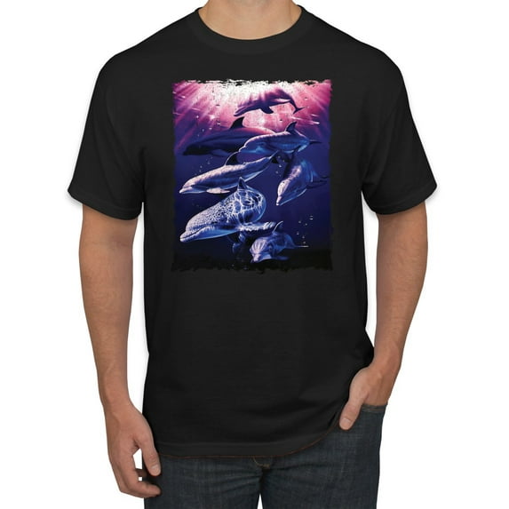 Underwater Whale Dolphin Bottlenose Nautical Animal Lover Graphic T-Shirt, Black, 3XL