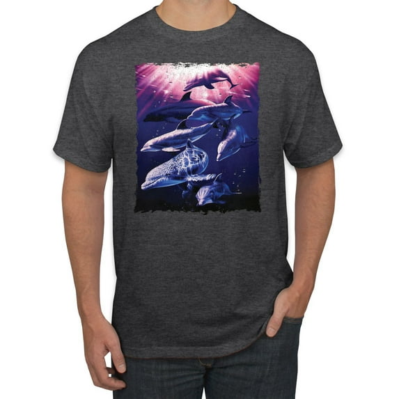 Underwater Whale Dolphin Bottlenose Nautical Animal Lover Graphic T-Shirt, Heather Black, 3XL