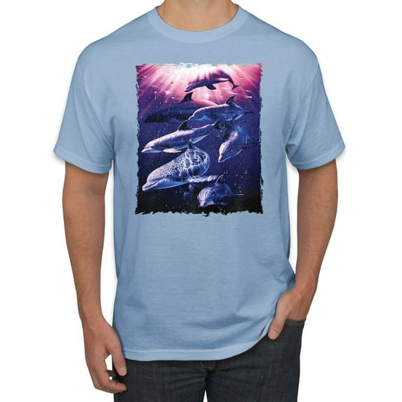 Underwater Whale Dolphin Bottlenose Nautical Animal Lover Graphic T-Shirt, Light Blue, 3XL