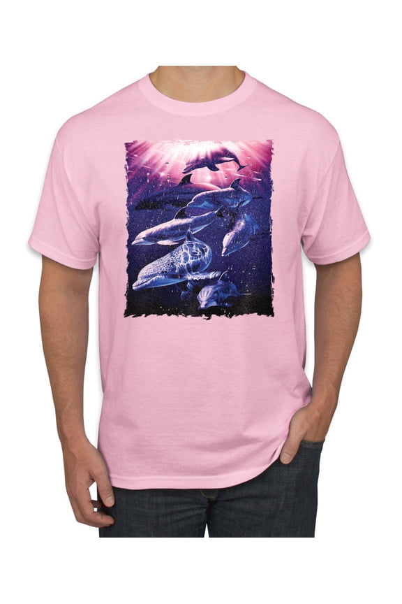 Underwater Whale Dolphin Bottlenose Nautical Animal Lover Graphic T-Shirt, Light Pink, 5XL