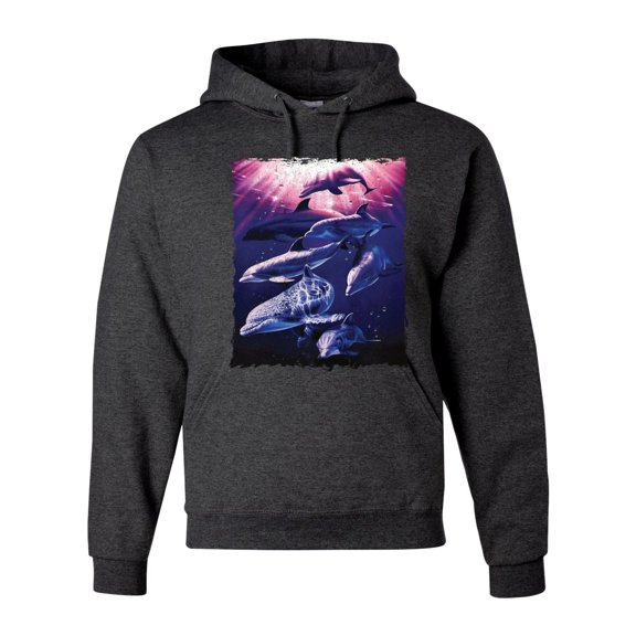 Underwater Whale Dolphin Bottlenose Nautical Fashion Graphic Hoodie Sweatshirt, Heather Black, 3XL