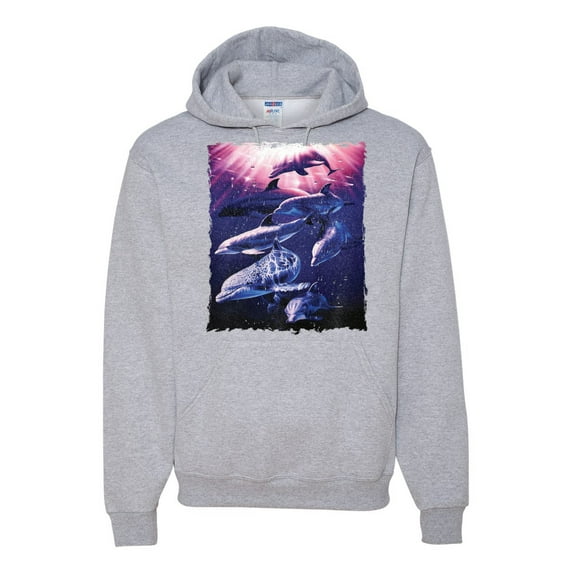 Underwater Whale Dolphin Bottlenose Nautical Fashion Graphic Hoodie Sweatshirt, Heather Grey, 3XL