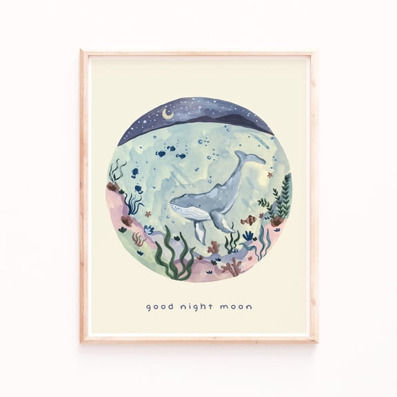 Underwater Whale Nursery Art - Soft Neutral Ocean Poster Art Print Home Decor, Unframed Poster Size 24x36 F03.1.20l765
