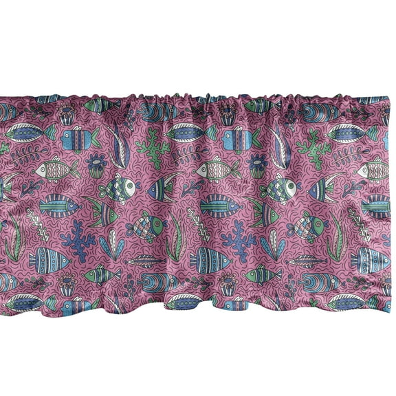 Ambesonne Underwater Valance Pack of 2, Marine Fishes Cartoon, 54"X12", Pink and Blue Violet