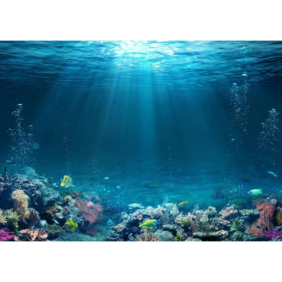 Underwater World Backdrop 7x5ft Fabric Undersea Photography Background Tropical Fish Coral Deep Sea Sunlight Seabed Party Decor Photo Studio Prop