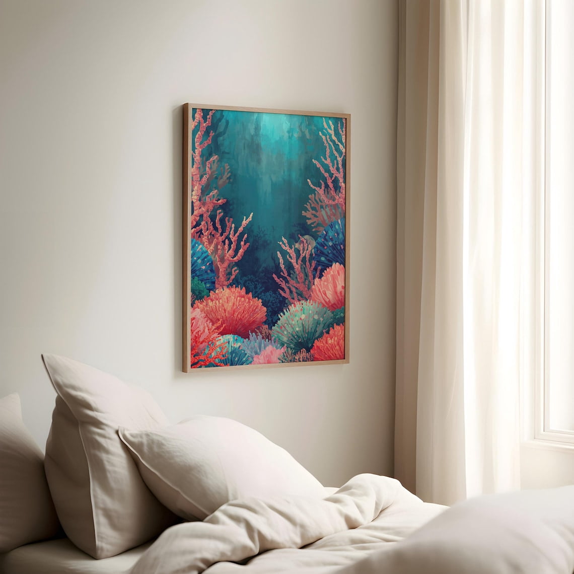 Underwater World Boho Style Poster, Colorful Coral Illustration ...