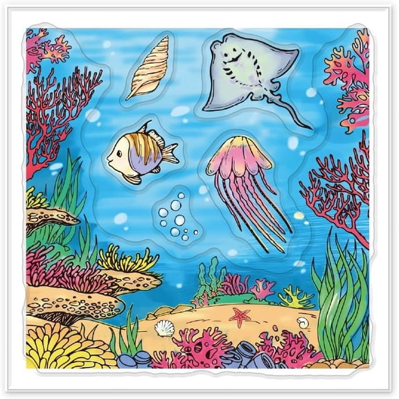 Underwater World Clear Stamps for DIY Scrapbooking Fish Silicone Clear Stamp Seals Transparent Stamps for Cards Making Photo Album Journal Home DecorationMixed Color