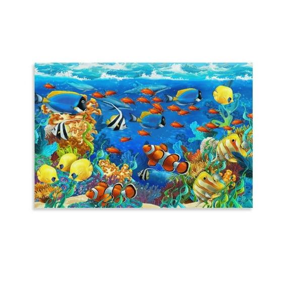 Underwater World Colorful Fish And Coral Reef Canvas Art Poster And Wall Art Picture Print Modern Family Bedroom Decor Posters,Unframe-style,24x36inch(60x90cm)