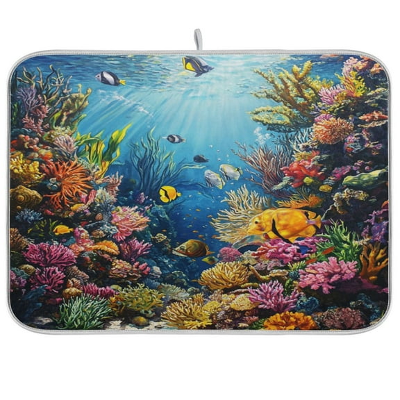 Underwater World Dish Drying Mat Kitchen Mats Microfiber Counter Absorbent Dish Pad Drainer Rack