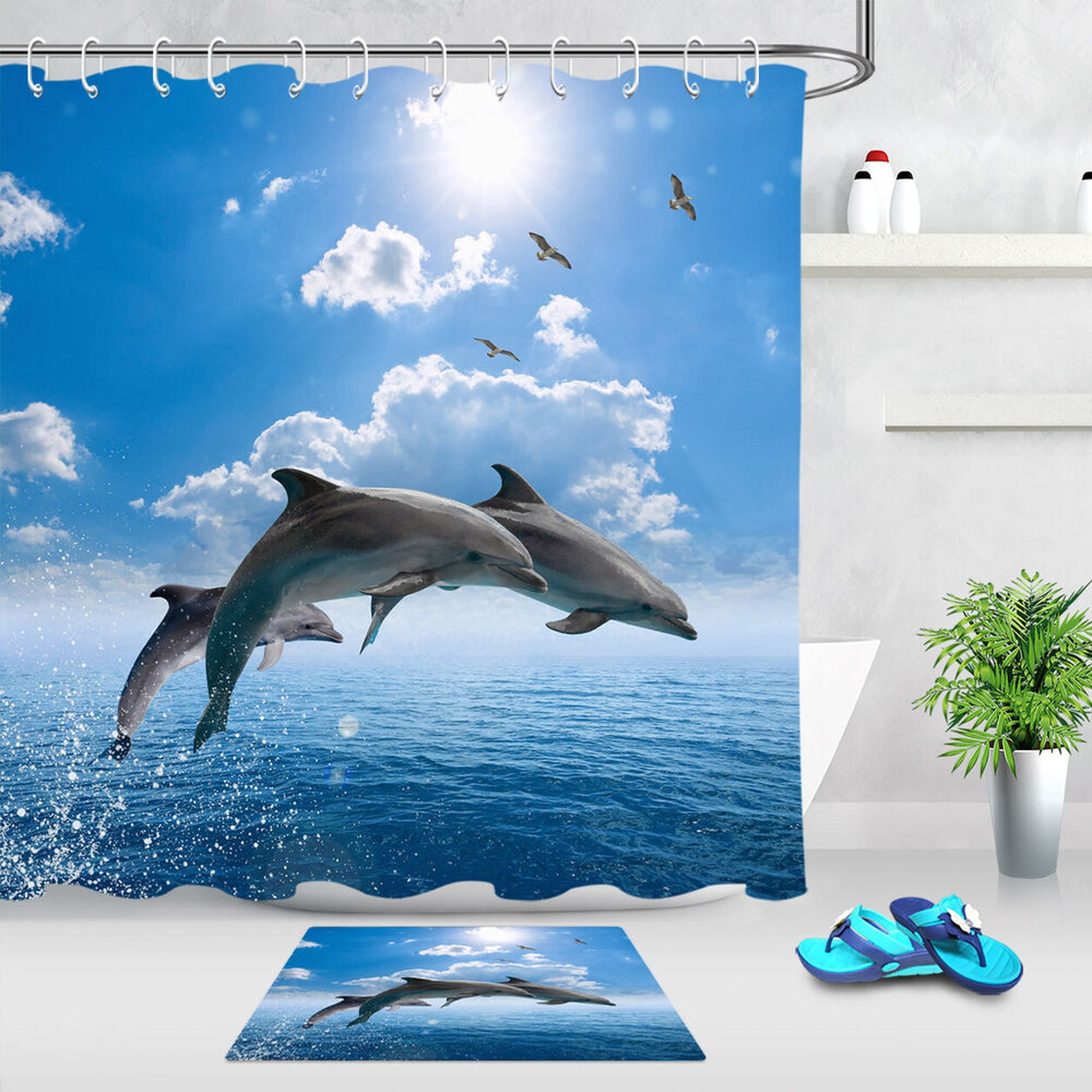 Underwater World Dolphin Bathroom Decor Set with Oceanic Hooks