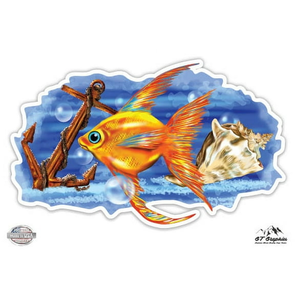 Underwater World Fish Anchor Shell - 3" Vinyl Sticker - For Car Laptop I-Pad Phone Helmet Hard Hat - Waterproof Decal