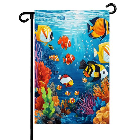 Underwater World Garden Flag 12x18 Inch Clownfish Coral Double Sided Small Decorative Garden Flags for Outside, Outdoor Yard Porch Lawn Decoration
