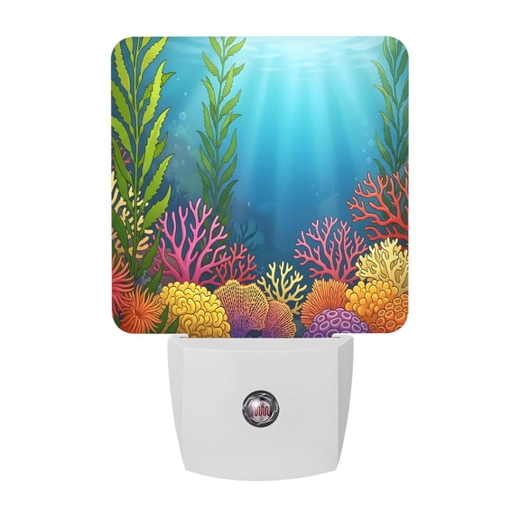 Underwater World Night Lights, Colorful Coral Seaweed Sunbeams Light Smart Auto Dusk to Dawn Sensor Nightlights Plug-in Nightlight for Bedroom Bathroom Living Room Kitchen Hallway