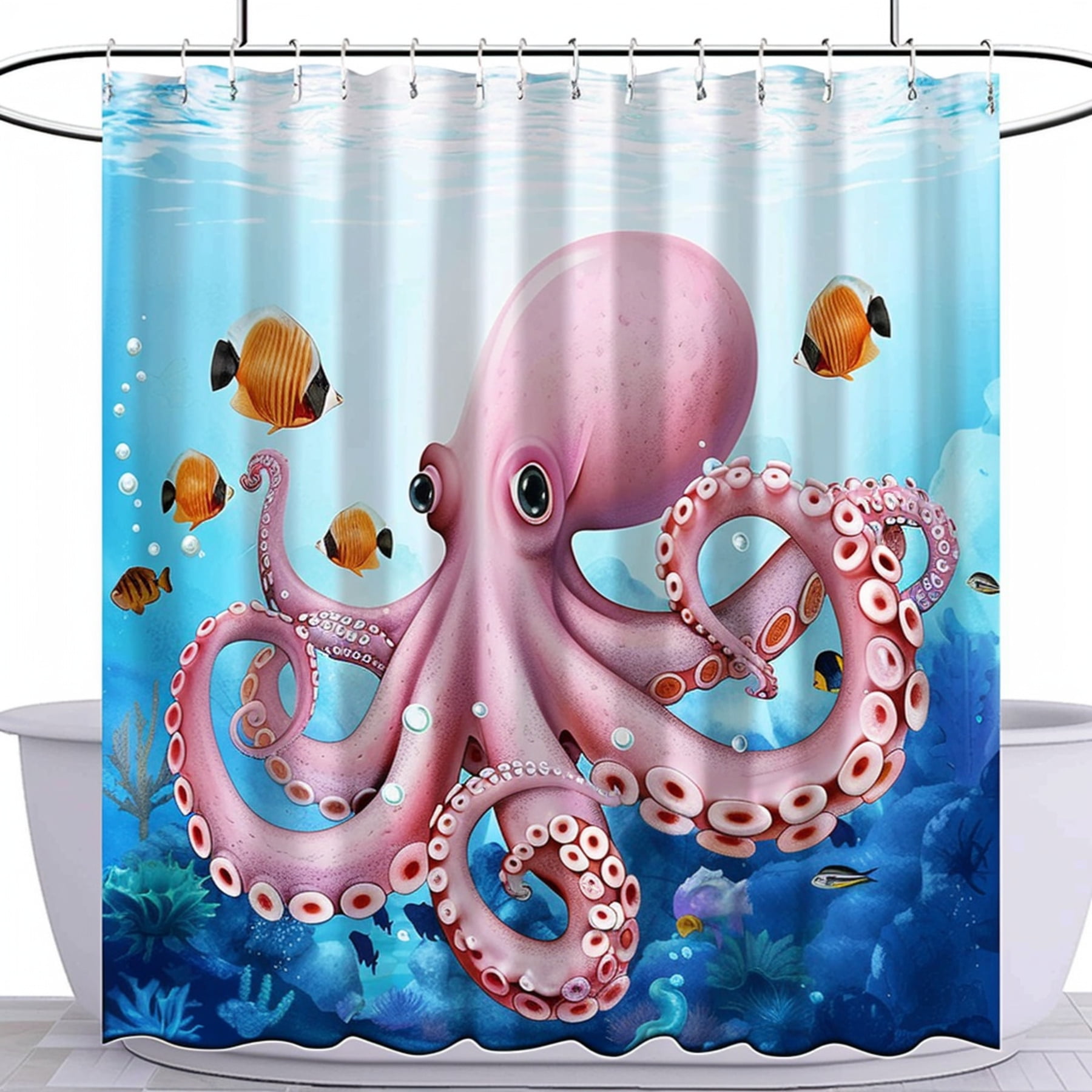 Underwater World Octopus Shower Curtain Cute Cartoon Style High Quality