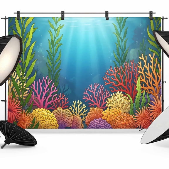 Underwater World Photography Backdrop 10x8FT, Colorful Coral Seaweed Sunbeams Light Photo Backdrops, Background for Photography Studio Photo Studio Background, Back Drop for Photoshoot