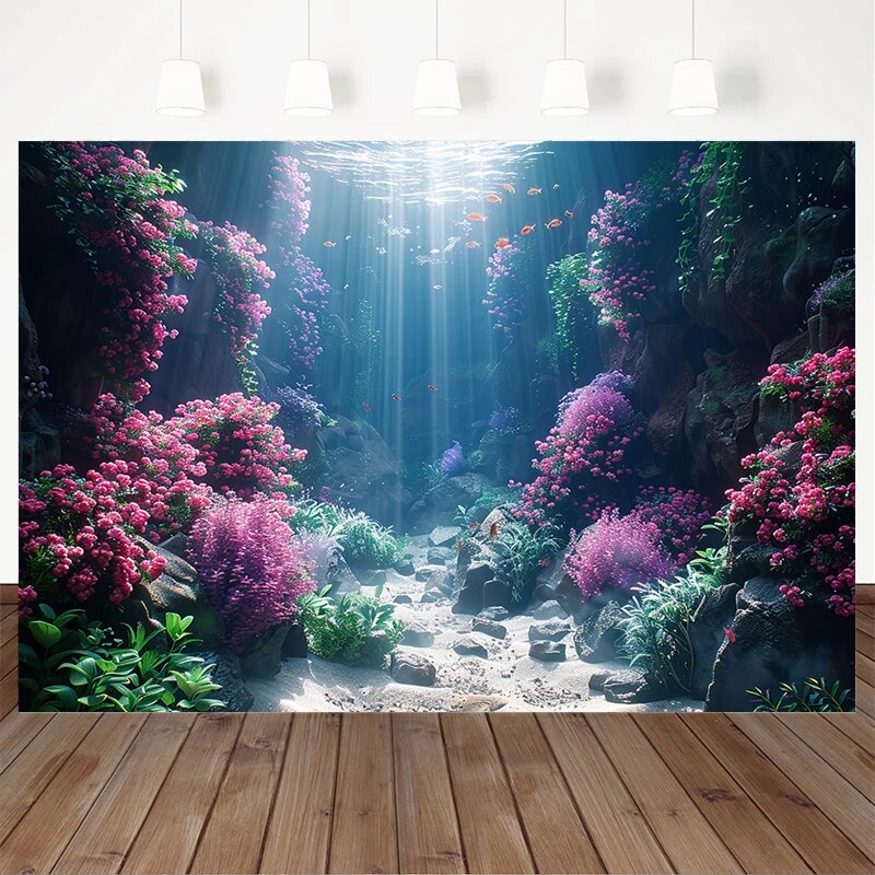 Underwater World Photography Backdrop Summer Blue Ocean Fish Coral Baby ...