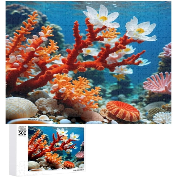 Underwater World Puzzle 500 Piece Jigsaw Puzzle, Premium Jigsaw Wooden Puzzle,20"x15" Wooden Jigsaw Nature Puzzles for Family Party Holiday - Medium Difficulty Fun Jigsaw Puzzles