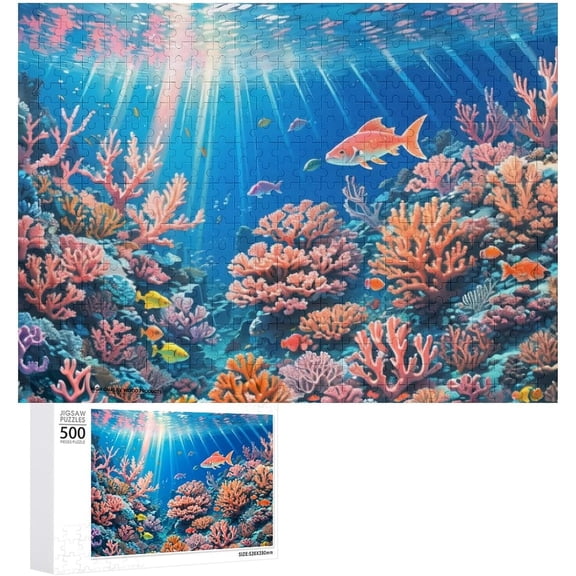 Underwater World Puzzle 500 Pieces Jigsaw Puzzles, Medium Difficulty Fun Jigsaw Puzzles,20"x15" Premium Jigsaw Wooden Puzzle for Family Party Holiday - Each Piece is Unique
