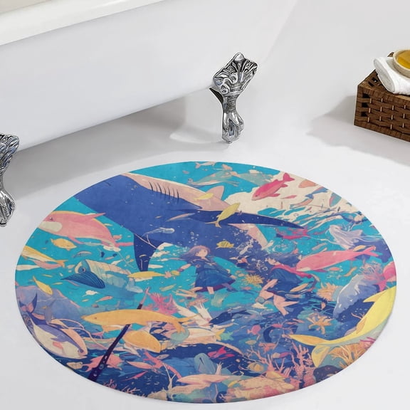 Underwater World Round Carpet Circle Rug Outdoor Patio Area Rug Washable Large Area Rugs Hallway Room Decor Fitness Mats