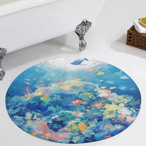 Underwater World Round Carpet Circle Rug Outdoor Patio Area Rug Washable Large Area Rugs Hallway Room Decor Fitness Mats