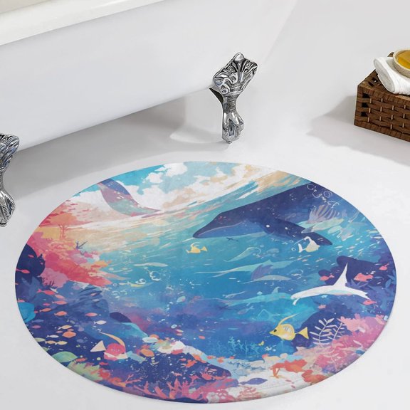 Underwater World Round Carpet Circle Rug Outdoor Patio Area Rug Washable Large Area Rugs Hallway Room Decor Fitness Mats