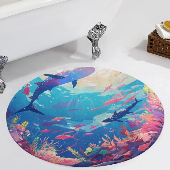 Underwater World Round Carpet Circle Rug Outdoor Patio Area Rug Washable Large Area Rugs Hallway Room Decor Fitness Mats