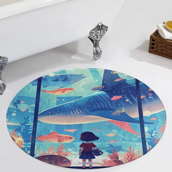 Underwater World Round Carpet Circle Rug Outdoor Patio Area Rug Washable Large Area Rugs Hallway Room Decor Fitness Mats