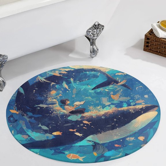 Underwater World Round Carpet Circle Rug Outdoor Patio Area Rug Washable Large Area Rugs Hallway Room Decor Fitness Mats