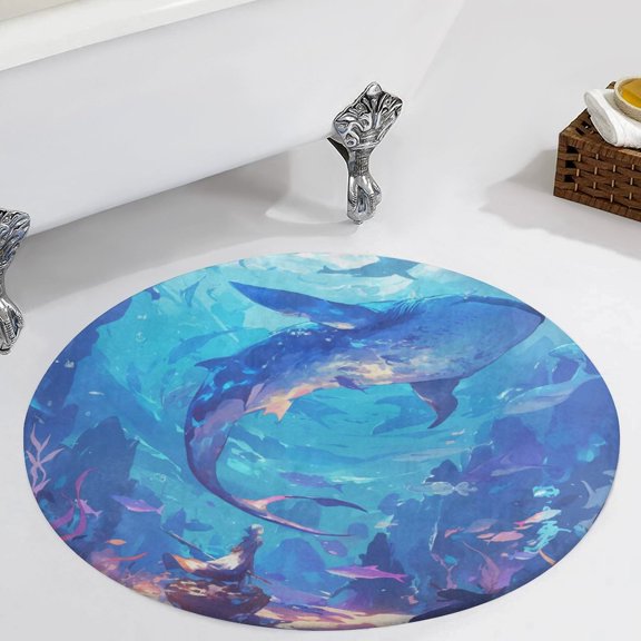 Underwater World Round Carpet Circle Rug Outdoor Patio Area Rug Washable Large Area Rugs Hallway Room Decor Fitness Mats