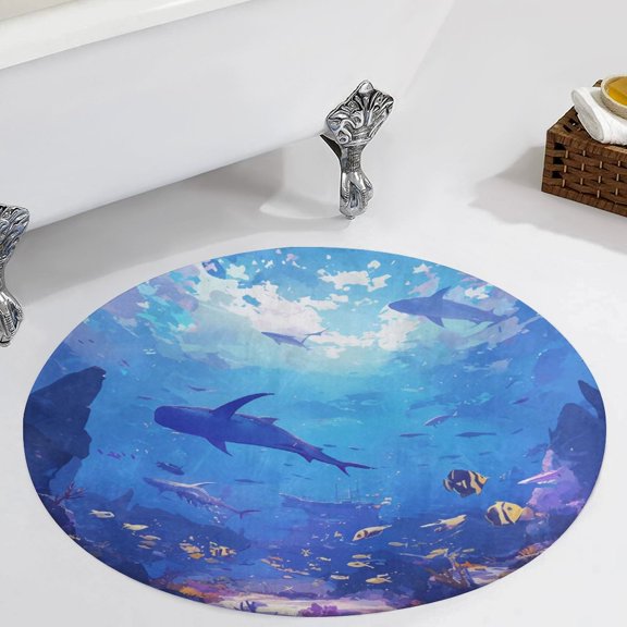 Underwater World Round Carpet Circle Rug Outdoor Patio Area Rug Washable Large Area Rugs Hallway Room Decor Fitness Mats