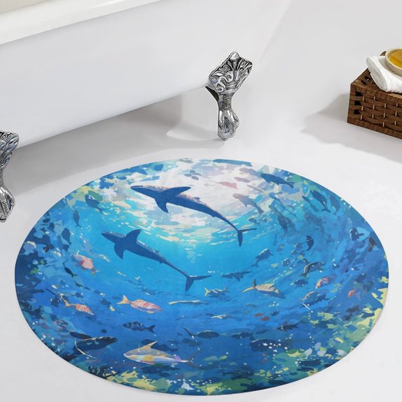 Underwater World Round Carpet Circle Rug Outdoor Patio Area Rug Washable Large Area Rugs Hallway Room Decor Fitness Mats