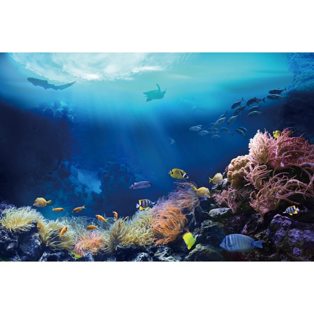 Underwater World Seabed Photography Backdrop Undersea Sunshine Fish