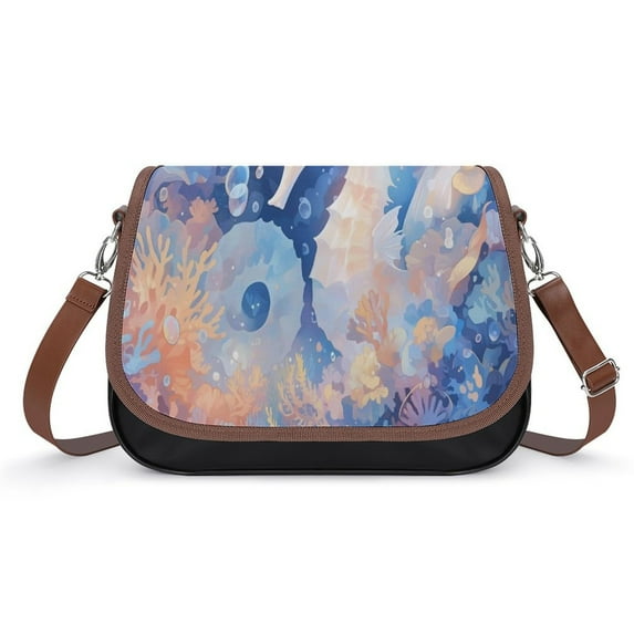 Underwater World Seahorse Vintage Crossbody Bag for Women Medium Leather Hobo Bags Shoulder Bag Classic City Leather Satchels