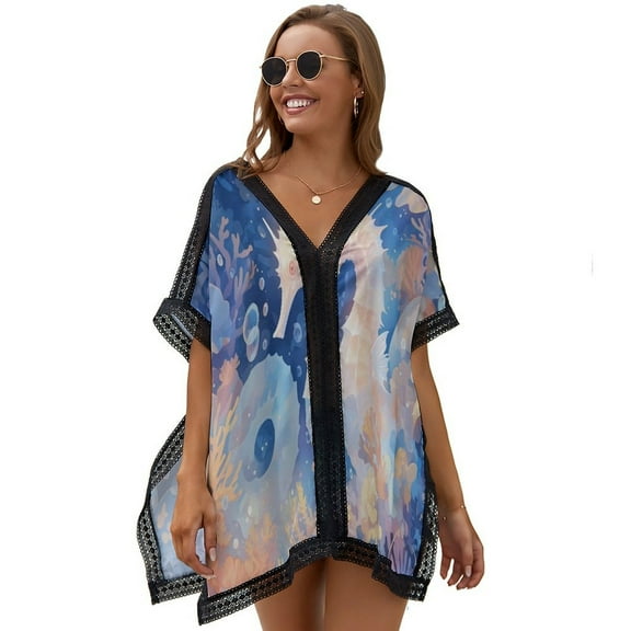 Underwater World Seahorse Women's Swimsuit Coverup Summer Beach Cover Up Bathing Suit Dress