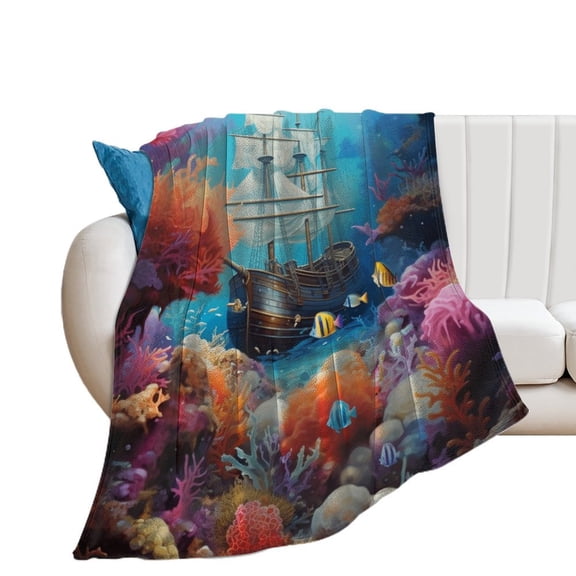 Underwater World Ship Coral Blanket Lightweight Cozy Couch Bed Super Soft And Microfiber Throws Blankets for All Seasons