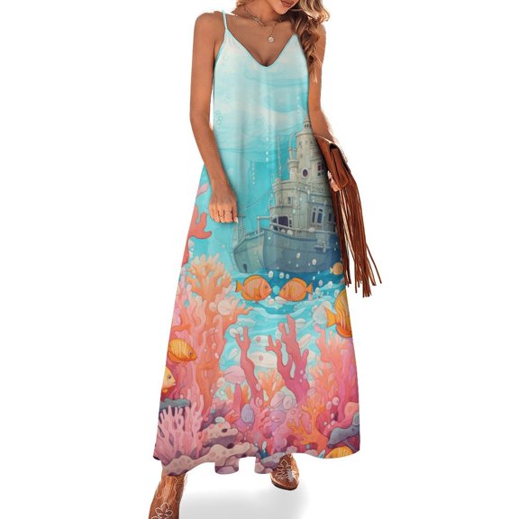 Underwater World Ship Coral Design Sleeveless Dress Woman Fashion Long Dresses Women's Summer Suit Dress 2025