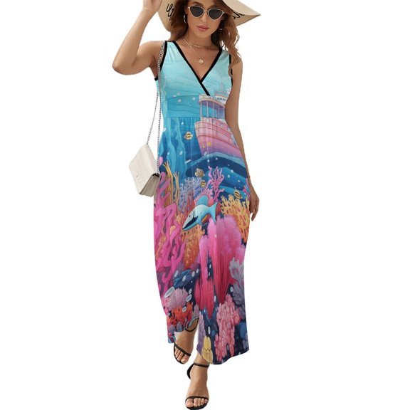 Underwater World Ship Coral Sleeveless Dress Woman Fashion Long Dresses Women's Summer Suit Dress 2025
