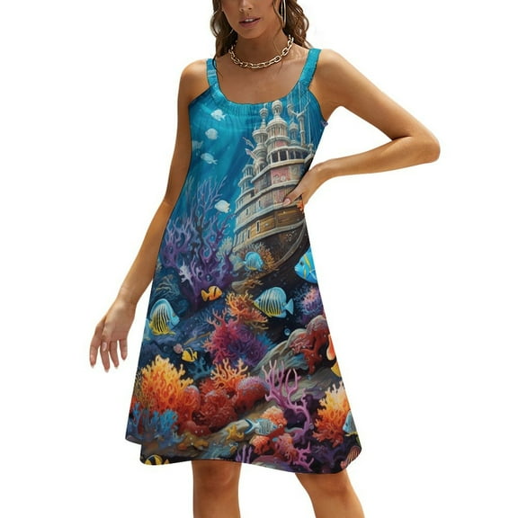 Underwater World Ship Coral Women's Summer Dresses 2025 Beach Casual Sleeveless Floral Print Tank Loose Sundress