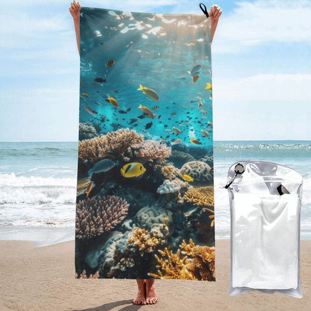 Underwater map Microfiber beach towel, large sand pool camping travel