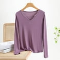 thumbnail image 1 of Underwear Base Layer for Women Women's Color Long-sleeved V-neck Undershirt Top,Purple,XL, 1 of 8