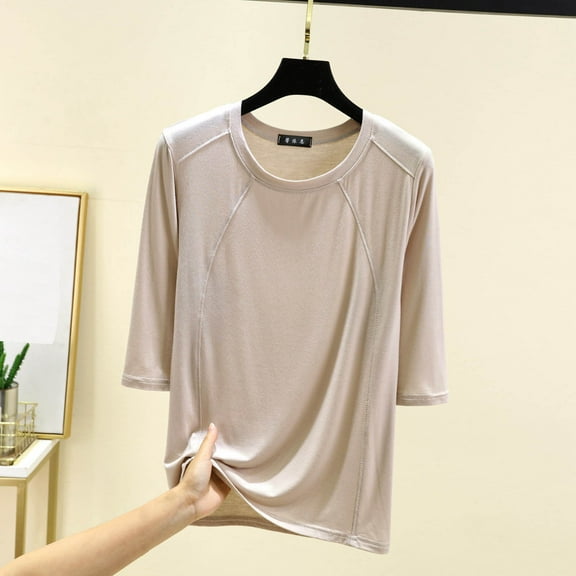 Underwear Base Layer for Women Women's Fashion Casual-neck Internal Construction Solid Color Shirt Long Sleeve Top,Beige,XXL