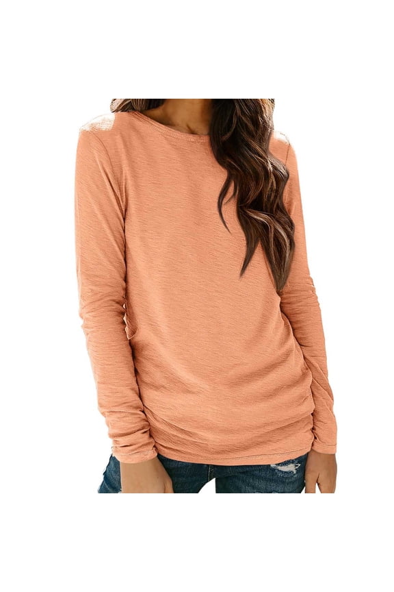 Underwear Base Layer for Women Women's Solid Color Round Neck Long Sleeved Layered Sleeve Top Base Shirt Top,Orange,S