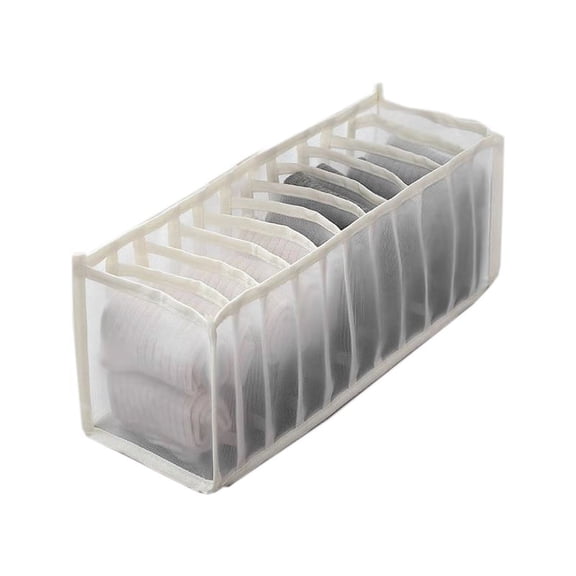 Underwear Bra Socks Organizer Storage, Washable Foldable Drawer Clothes Organizer (Creamy White-11 Grids)